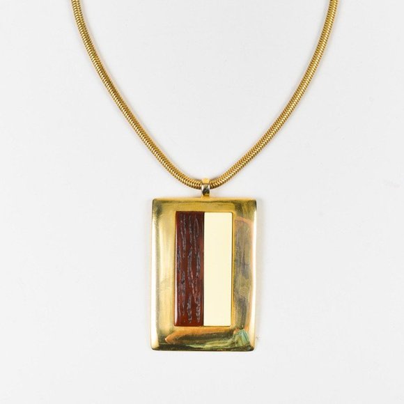 LANVIN Vintage Resin Rectangular Pendant Necklace - Picture 1 of 5